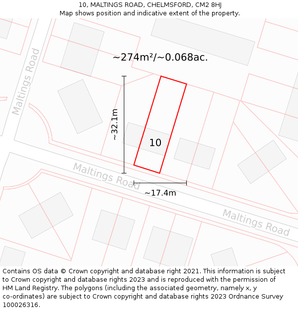 10, MALTINGS ROAD, CHELMSFORD, CM2 8HJ: Plot and title map
