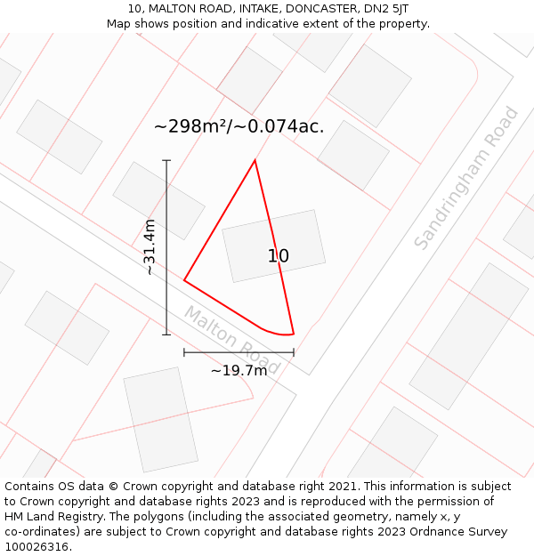 10, MALTON ROAD, INTAKE, DONCASTER, DN2 5JT: Plot and title map