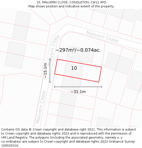 10, MALVERN CLOSE, CONGLETON, CW12 4PD: Plot and title map