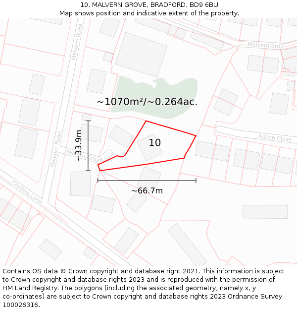 10, MALVERN GROVE, BRADFORD, BD9 6BU: Plot and title map