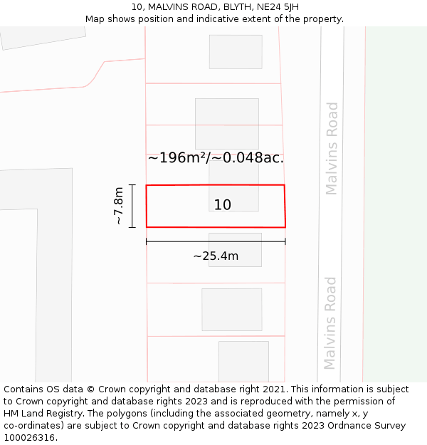 10, MALVINS ROAD, BLYTH, NE24 5JH: Plot and title map