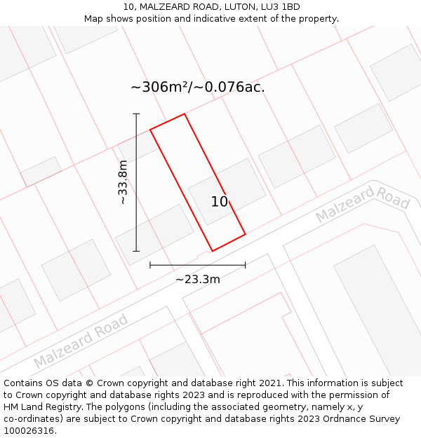 10, MALZEARD ROAD, LUTON, LU3 1BD: Plot and title map