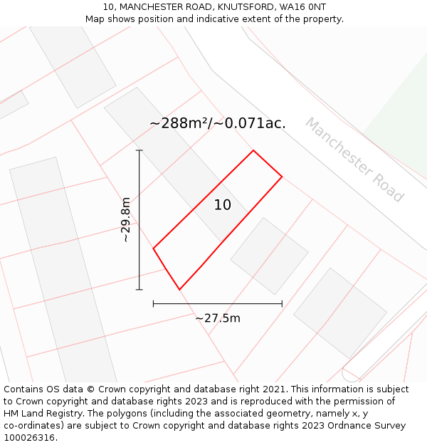 10, MANCHESTER ROAD, KNUTSFORD, WA16 0NT: Plot and title map