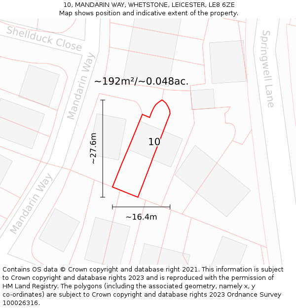10, MANDARIN WAY, WHETSTONE, LEICESTER, LE8 6ZE: Plot and title map