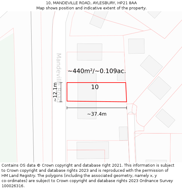 10, MANDEVILLE ROAD, AYLESBURY, HP21 8AA: Plot and title map