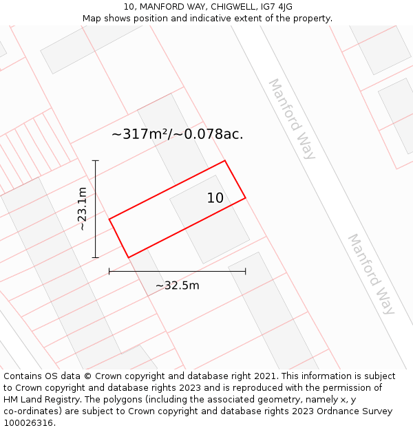10, MANFORD WAY, CHIGWELL, IG7 4JG: Plot and title map
