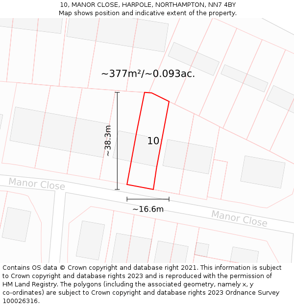 10, MANOR CLOSE, HARPOLE, NORTHAMPTON, NN7 4BY: Plot and title map