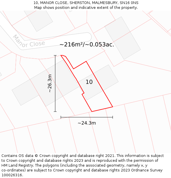 10, MANOR CLOSE, SHERSTON, MALMESBURY, SN16 0NS: Plot and title map