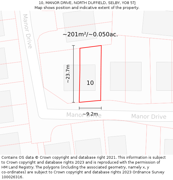10, MANOR DRIVE, NORTH DUFFIELD, SELBY, YO8 5TJ: Plot and title map