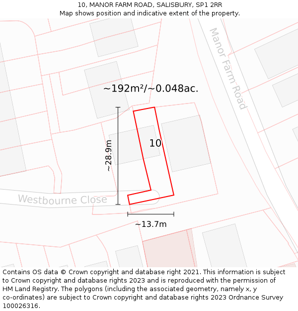 10, MANOR FARM ROAD, SALISBURY, SP1 2RR: Plot and title map