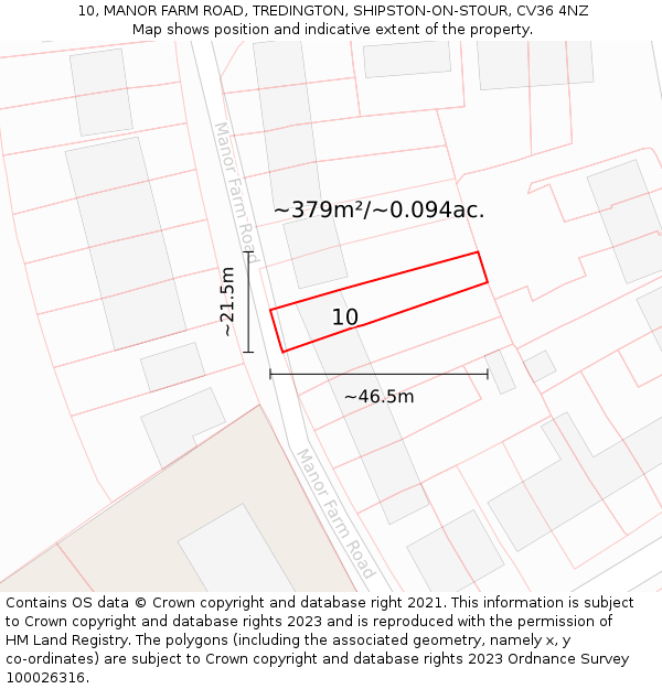 10, MANOR FARM ROAD, TREDINGTON, SHIPSTON-ON-STOUR, CV36 4NZ: Plot and title map