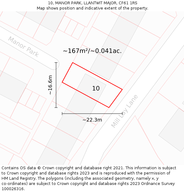 10, MANOR PARK, LLANTWIT MAJOR, CF61 1RS: Plot and title map