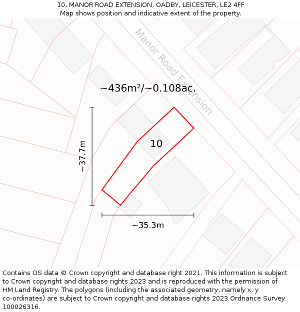 10, MANOR ROAD EXTENSION, OADBY, LEICESTER, LE2 4FF: Plot and title map