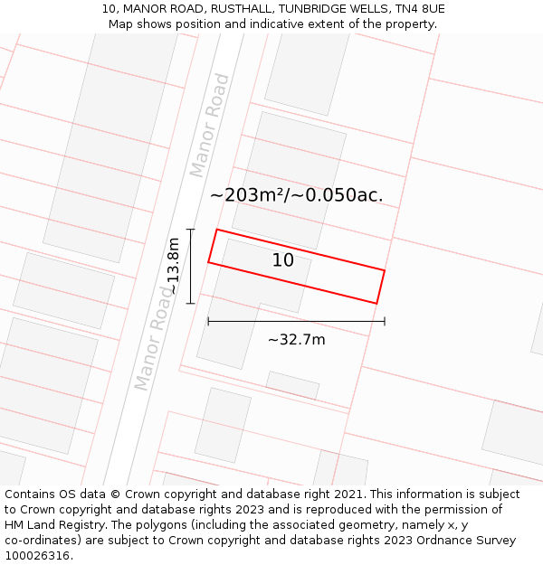 10, MANOR ROAD, RUSTHALL, TUNBRIDGE WELLS, TN4 8UE: Plot and title map