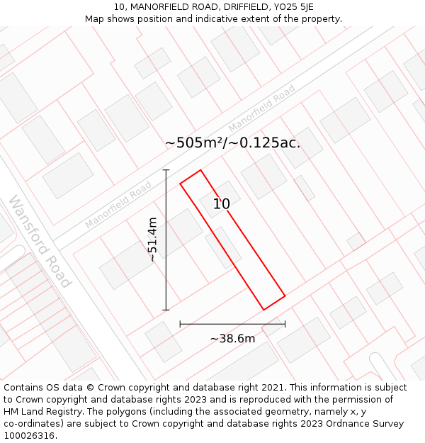 10, MANORFIELD ROAD, DRIFFIELD, YO25 5JE: Plot and title map
