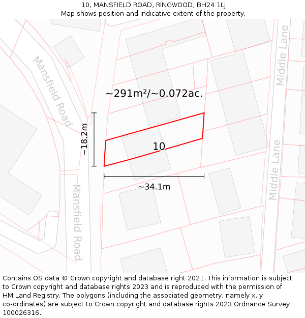 10, MANSFIELD ROAD, RINGWOOD, BH24 1LJ: Plot and title map