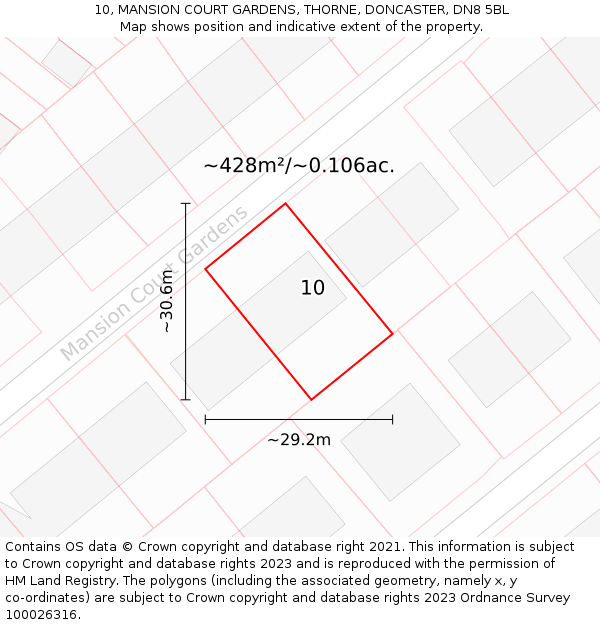 10, MANSION COURT GARDENS, THORNE, DONCASTER, DN8 5BL: Plot and title map