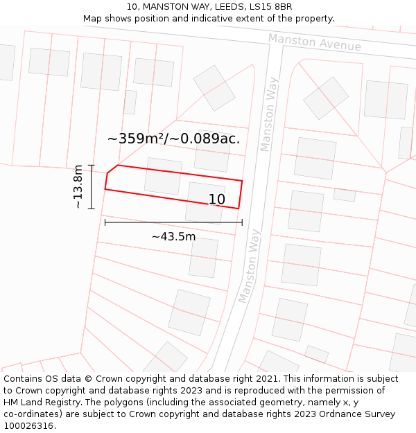 10, MANSTON WAY, LEEDS, LS15 8BR: Plot and title map