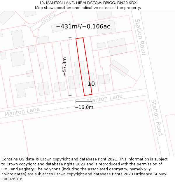 10, MANTON LANE, HIBALDSTOW, BRIGG, DN20 9DX: Plot and title map