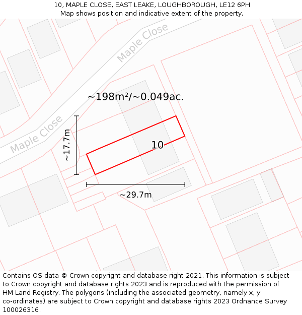 10, MAPLE CLOSE, EAST LEAKE, LOUGHBOROUGH, LE12 6PH: Plot and title map