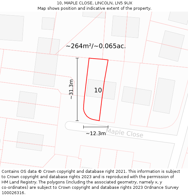 10, MAPLE CLOSE, LINCOLN, LN5 9UX: Plot and title map
