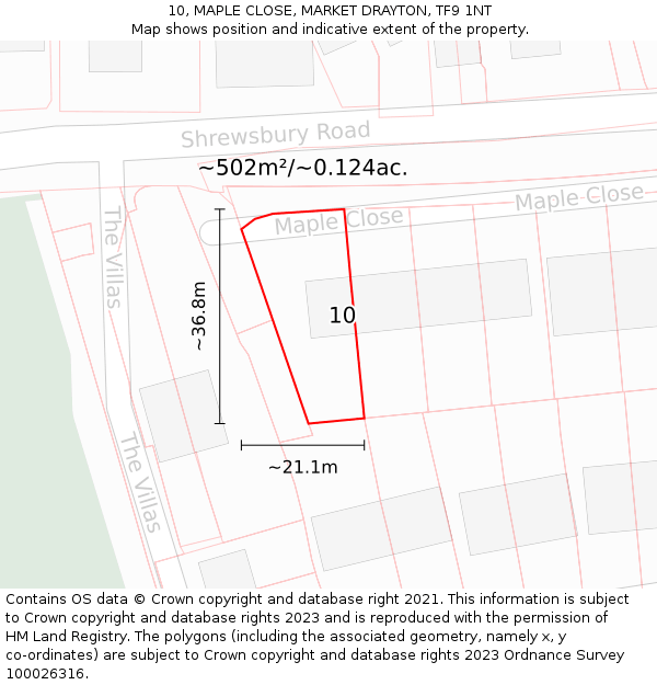 10, MAPLE CLOSE, MARKET DRAYTON, TF9 1NT: Plot and title map