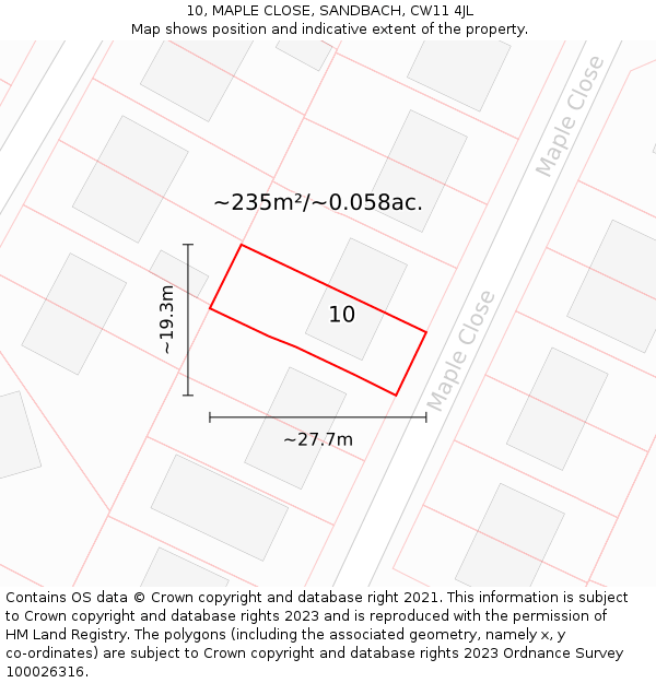 10, MAPLE CLOSE, SANDBACH, CW11 4JL: Plot and title map