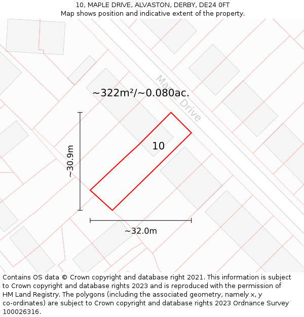 10, MAPLE DRIVE, ALVASTON, DERBY, DE24 0FT: Plot and title map