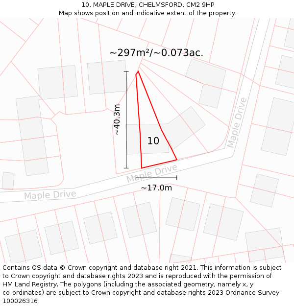 10, MAPLE DRIVE, CHELMSFORD, CM2 9HP: Plot and title map