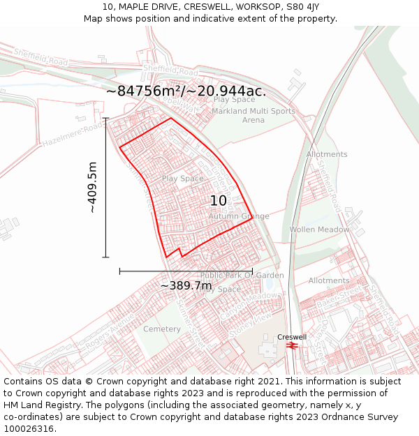 10, MAPLE DRIVE, CRESWELL, WORKSOP, S80 4JY: Plot and title map