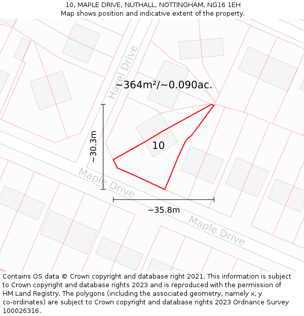 10, MAPLE DRIVE, NUTHALL, NOTTINGHAM, NG16 1EH: Plot and title map