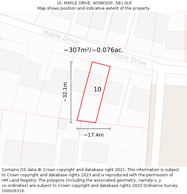 10, MAPLE DRIVE, WORKSOP, S81 0LR: Plot and title map