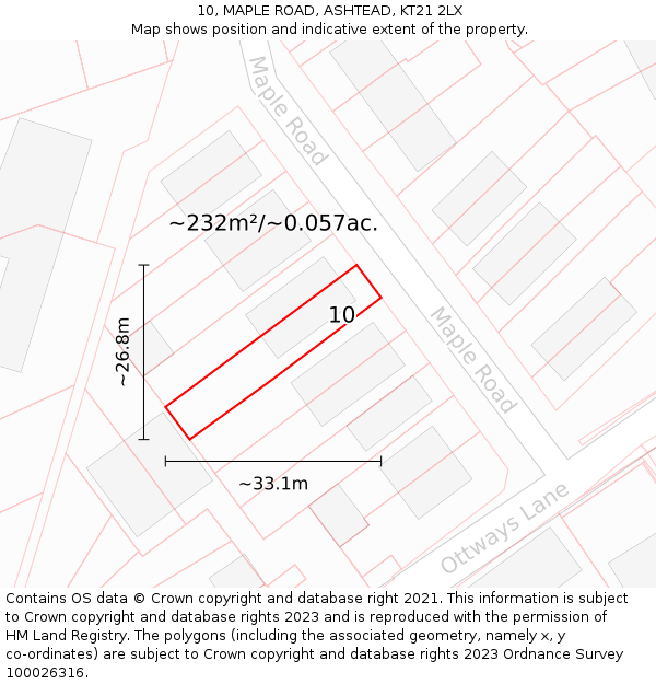 10, MAPLE ROAD, ASHTEAD, KT21 2LX: Plot and title map