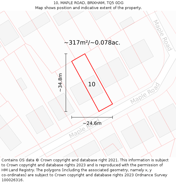 10, MAPLE ROAD, BRIXHAM, TQ5 0DG: Plot and title map