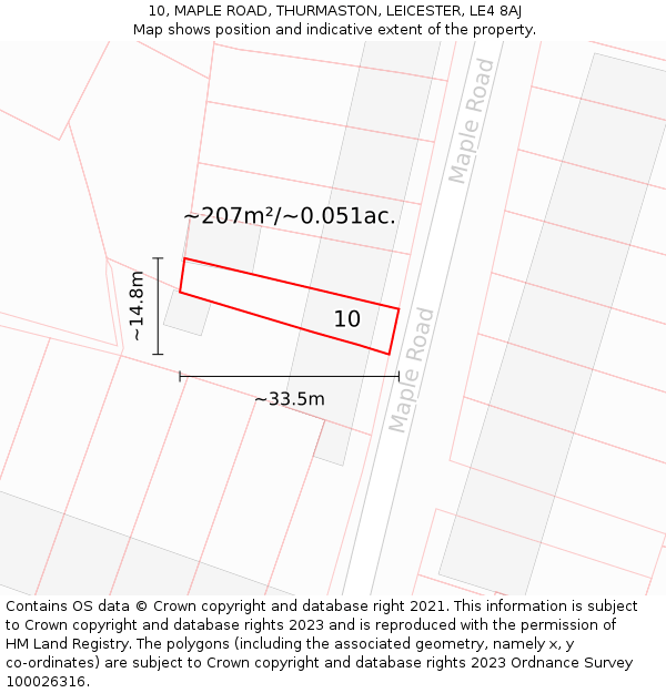10, MAPLE ROAD, THURMASTON, LEICESTER, LE4 8AJ: Plot and title map