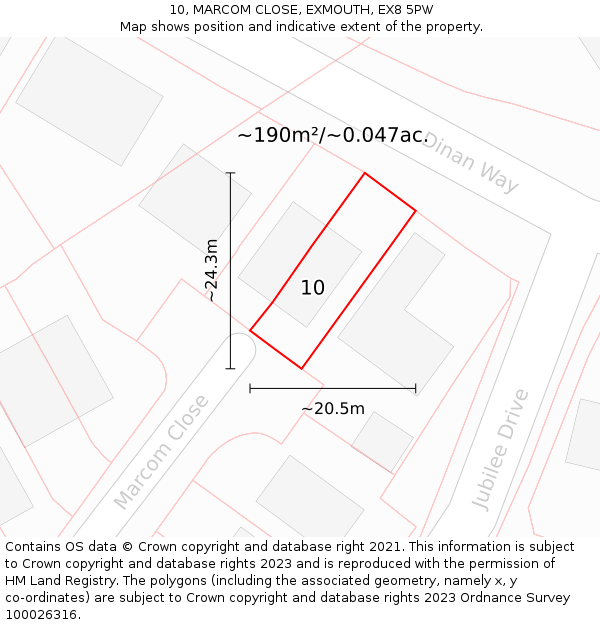 10, MARCOM CLOSE, EXMOUTH, EX8 5PW: Plot and title map