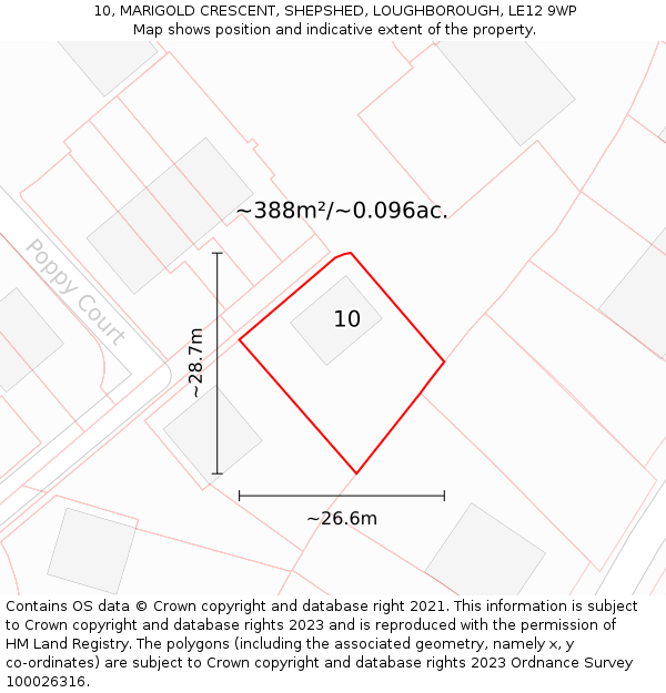 10, MARIGOLD CRESCENT, SHEPSHED, LOUGHBOROUGH, LE12 9WP: Plot and title map