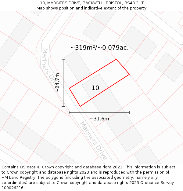 10, MARINERS DRIVE, BACKWELL, BRISTOL, BS48 3HT: Plot and title map