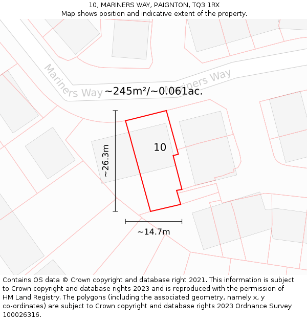 10, MARINERS WAY, PAIGNTON, TQ3 1RX: Plot and title map