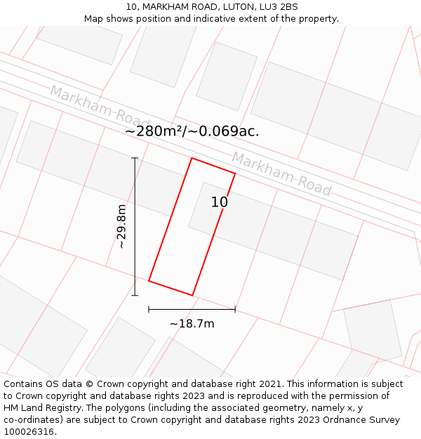 10, MARKHAM ROAD, LUTON, LU3 2BS: Plot and title map