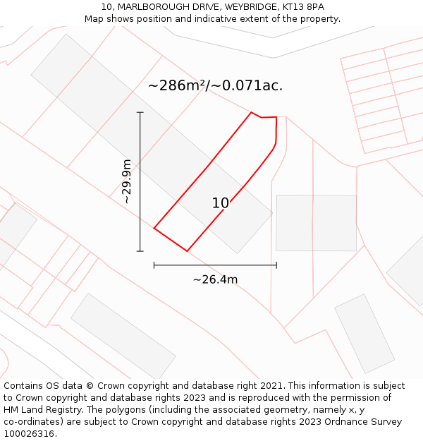 10, MARLBOROUGH DRIVE, WEYBRIDGE, KT13 8PA: Plot and title map