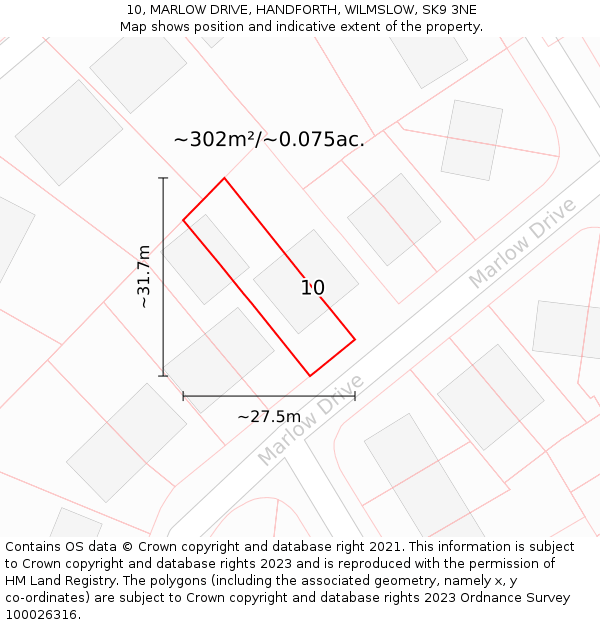 10, MARLOW DRIVE, HANDFORTH, WILMSLOW, SK9 3NE: Plot and title map