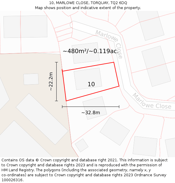 10, MARLOWE CLOSE, TORQUAY, TQ2 6DQ: Plot and title map
