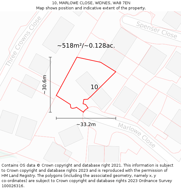 10, MARLOWE CLOSE, WIDNES, WA8 7EN: Plot and title map