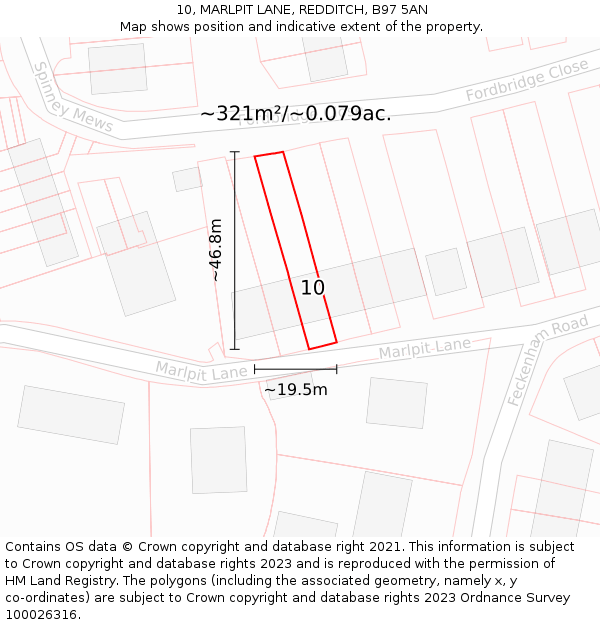 10, MARLPIT LANE, REDDITCH, B97 5AN: Plot and title map