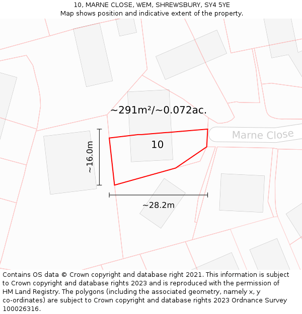 10, MARNE CLOSE, WEM, SHREWSBURY, SY4 5YE: Plot and title map