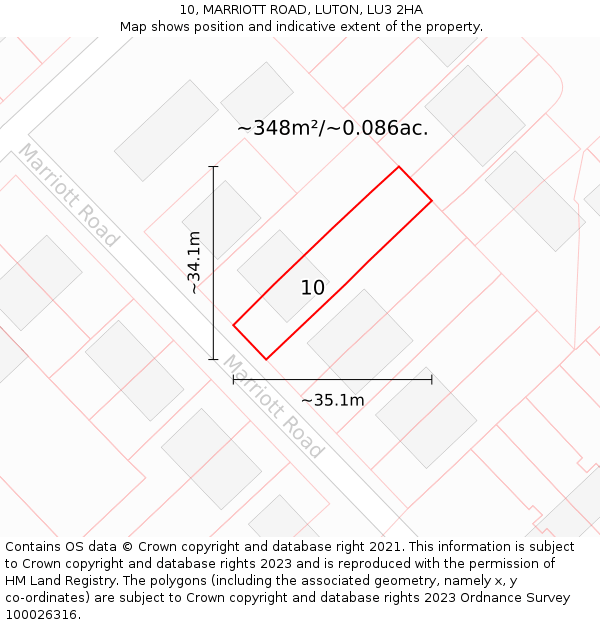 10, MARRIOTT ROAD, LUTON, LU3 2HA: Plot and title map