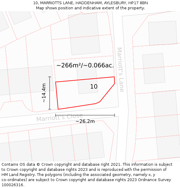 10, MARRIOTTS LANE, HADDENHAM, AYLESBURY, HP17 8BN: Plot and title map