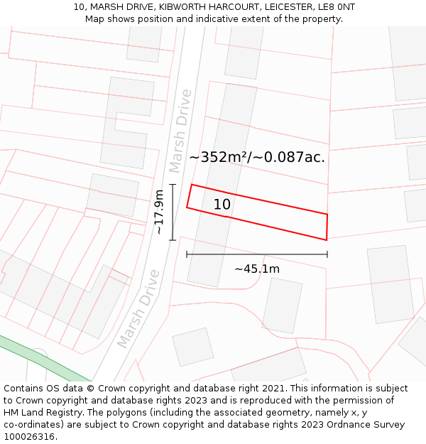 10, MARSH DRIVE, KIBWORTH HARCOURT, LEICESTER, LE8 0NT: Plot and title map
