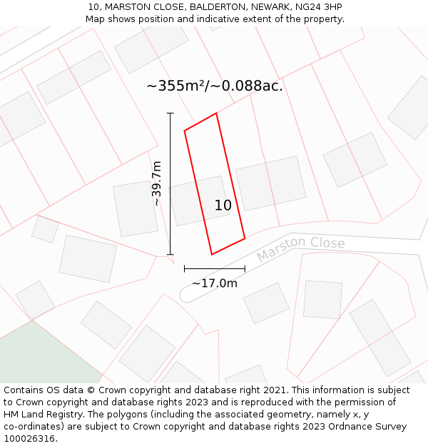 10, MARSTON CLOSE, BALDERTON, NEWARK, NG24 3HP: Plot and title map